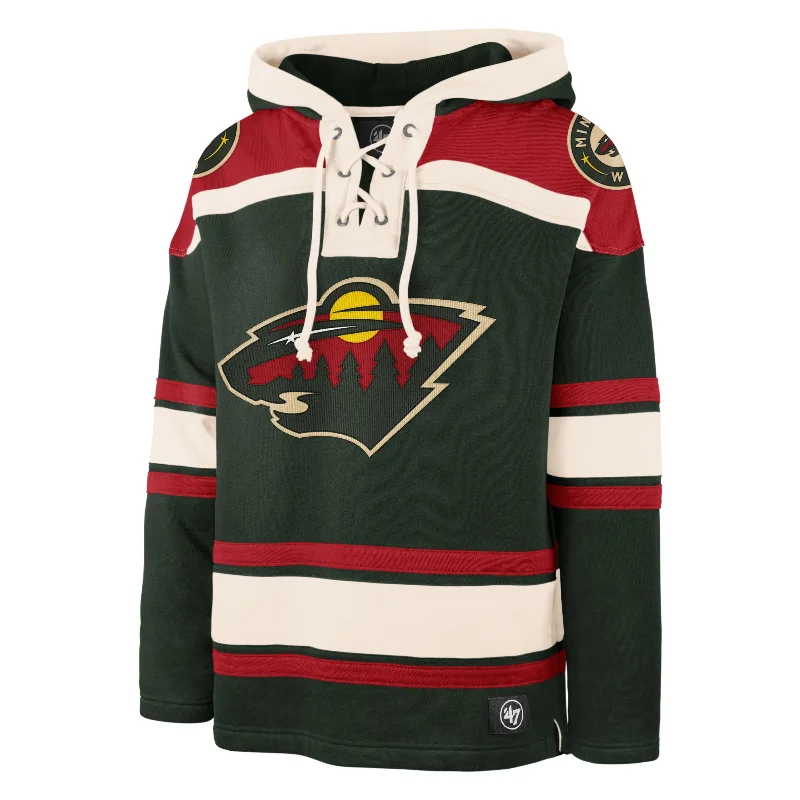 Solid - color men hoodie in trendy olive green MINNESOTA WILD SUPERIOR '47 LACER HOOD