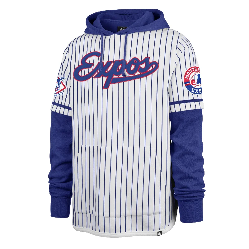 Men hoodie for gym workouts with moisture - wicking technology MONTREAL EXPOS COOPERSTOWN PINSTRIPE DOUBLE HEADER '47 SHORTSTOP PULLOVER HOOD Men hoodie for gym workouts with moisture - wicking technology MONTREAL EXPOS COOPERSTOWN PINSTRIPE DOUBLE HEADER '47 SHORTSTOP PULLOVER HOOD
