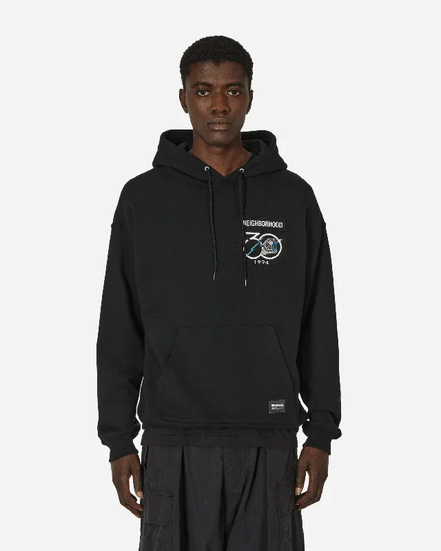 Water - resistant men hoodie for rainy days Patched Hooded Sweatshirt Black