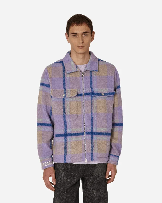 Plus - size men jackets with adjustable drawstrings for a comfortable fit Folklore Plaid Work Jacket Purple Plus - size men jackets with adjustable drawstrings for a comfortable fit Folklore Plaid Work Jacket Purple