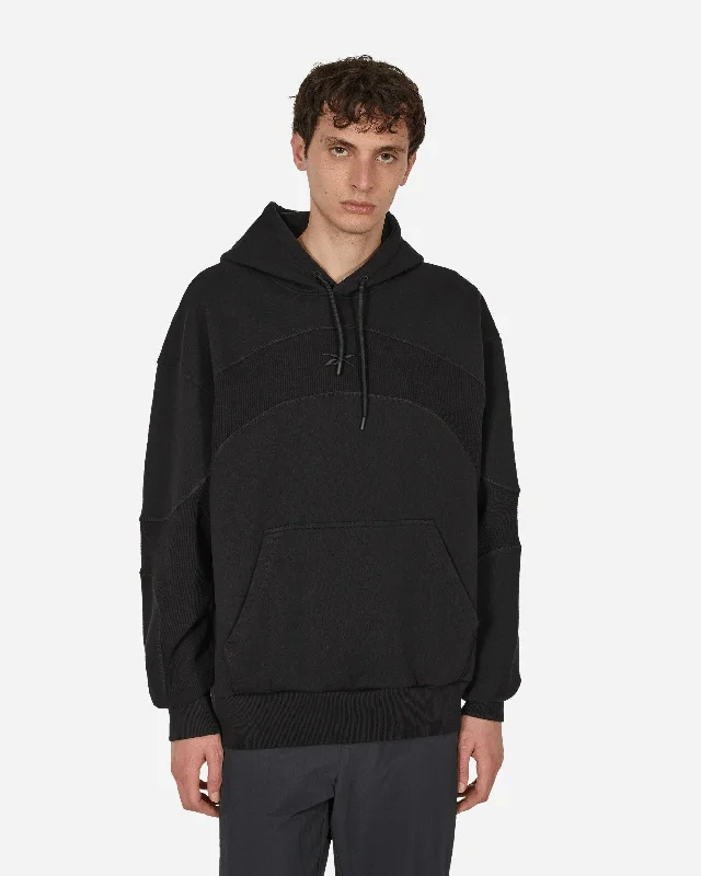 Solid - color men hoodie in trendy olive green Waffle Pattern Logo Hoodie Black