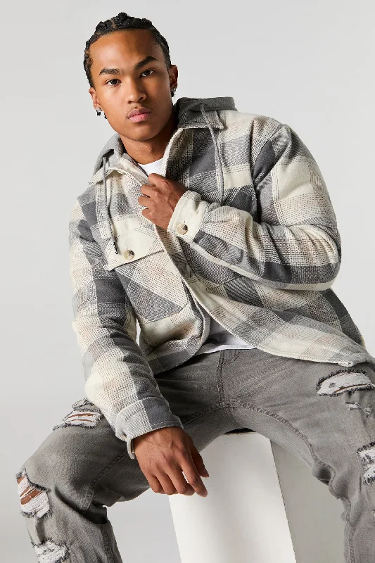 Men coats with multiple inner pockets for convenient storage of essentials Plaid Hooded Shacket Men coats with multiple inner pockets for convenient storage of essentials Plaid Hooded Shacket