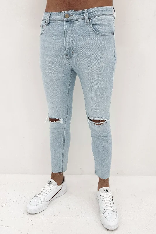Plus Size Men's Relaxed Fit Jeans with a Faded Wash for a Vintage - Inspired Look A Dropped Skinny Jean Mirror Blue Rip Plus Size Men's Relaxed Fit Jeans with a Faded Wash for a Vintage - Inspired Look A Dropped Skinny Jean Mirror Blue Rip
