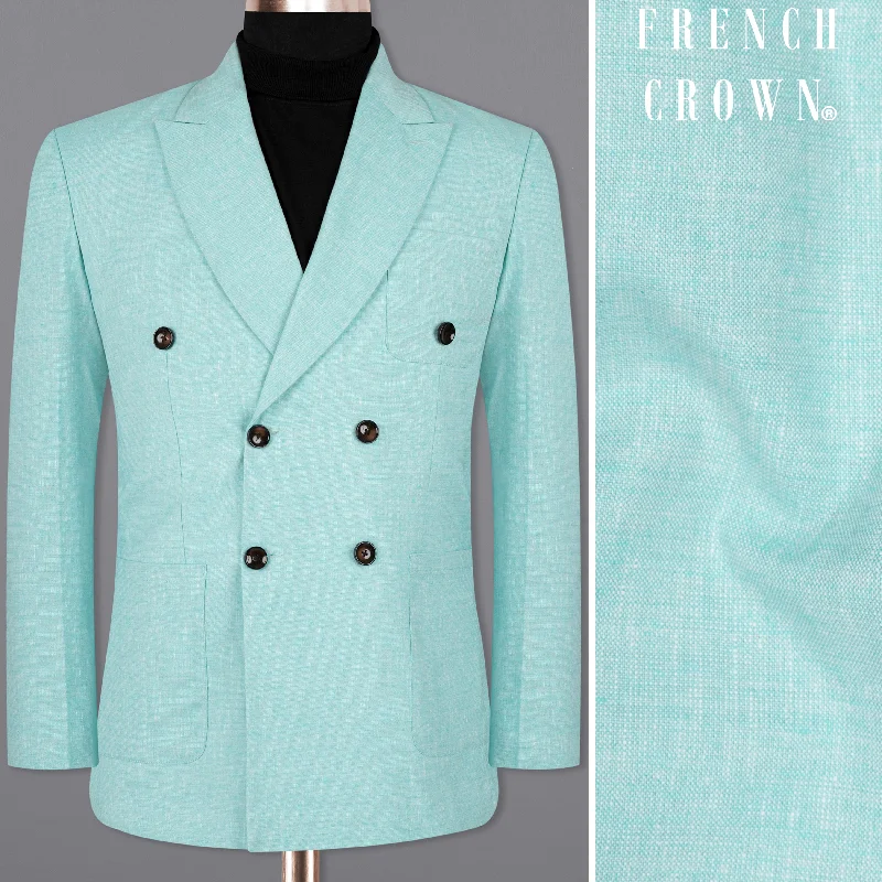 Tweed Men Blazers for a Countryside Look​ Tweed Men Blazers for a Countryside Look​ Aqua Island Blue Double Breasted Luxurious Linen Blazer