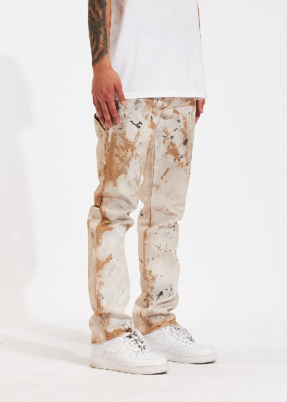 Men's Ripped Skinny Jeans in Acid Wash for an Edgy and Punk - Inspired Style ARCH (KHAKI PAINT) Men's Ripped Skinny Jeans in Acid Wash for an Edgy and Punk - Inspired Style ARCH (KHAKI PAINT)