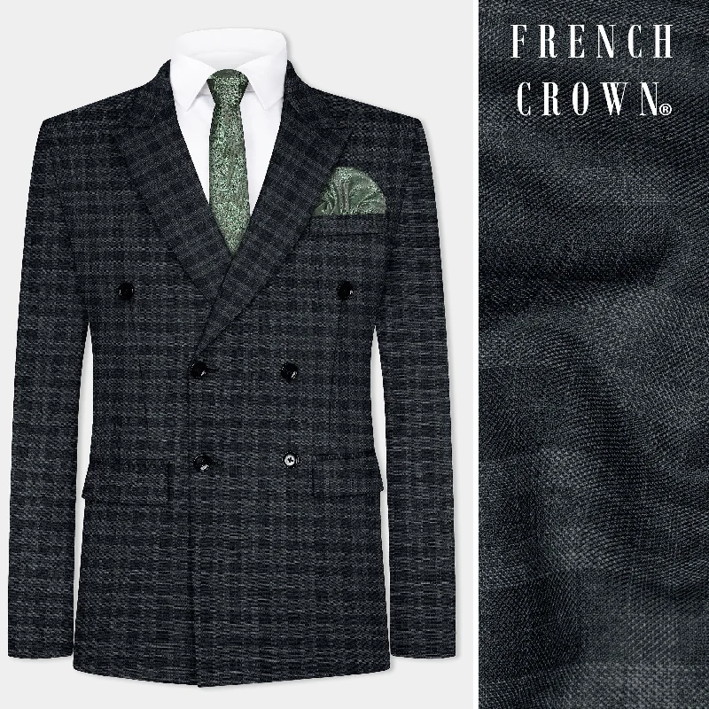   Bunker Gray With Vampire Plaid Wool Blend Double Breasted Blazer