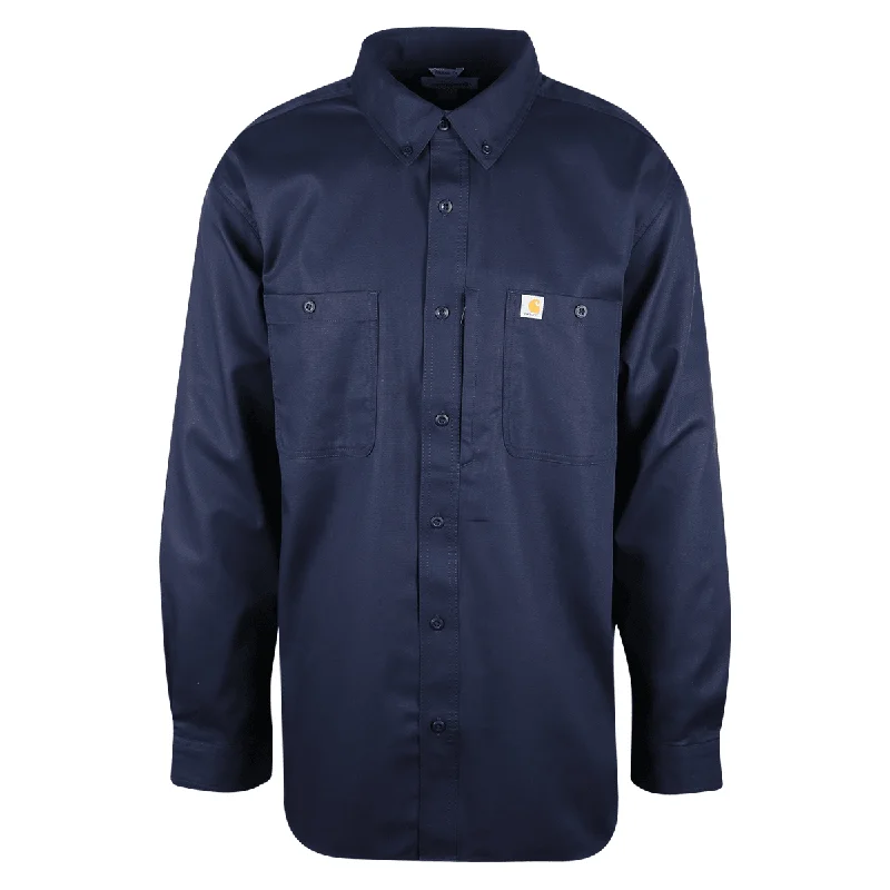 Men's long sleeve polo shirts with a contrast placket for added style Carhartt Men's Navy Rugged Professional Series L/S Woven Shirt (S09) Men's long sleeve polo shirts with a contrast placket for added style Carhartt Men's Navy Rugged Professional Series L/S Woven Shirt (S09)