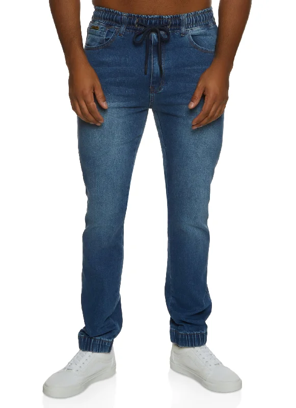 Plus Size Men's Relaxed Fit Jeans with a Faded Wash for a Vintage - Inspired Look Mens Drawstring Whiskered Denim Joggers Plus Size Men's Relaxed Fit Jeans with a Faded Wash for a Vintage - Inspired Look Mens Drawstring Whiskered Denim Joggers