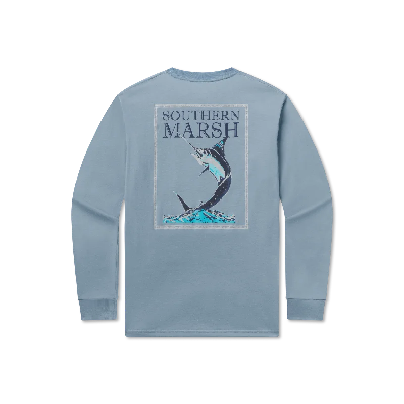 Men's stretch long sleeve denim shirts for a comfortable casual style Blue Marlin Fishing Tee - Long Sleeve Men's stretch long sleeve denim shirts for a comfortable casual style Blue Marlin Fishing Tee - Long Sleeve