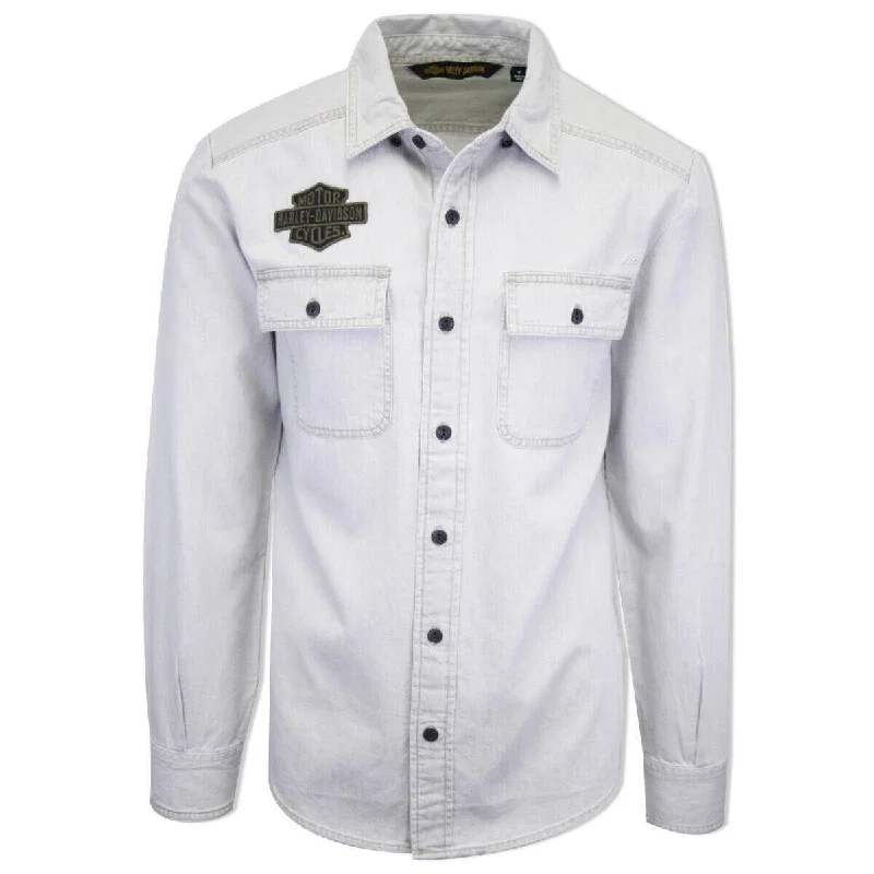 Men's long sleeve flannel plaid shirts with a classic rustic look Branded  Men's Light Grey Denim L/S Woven Shirt (101)