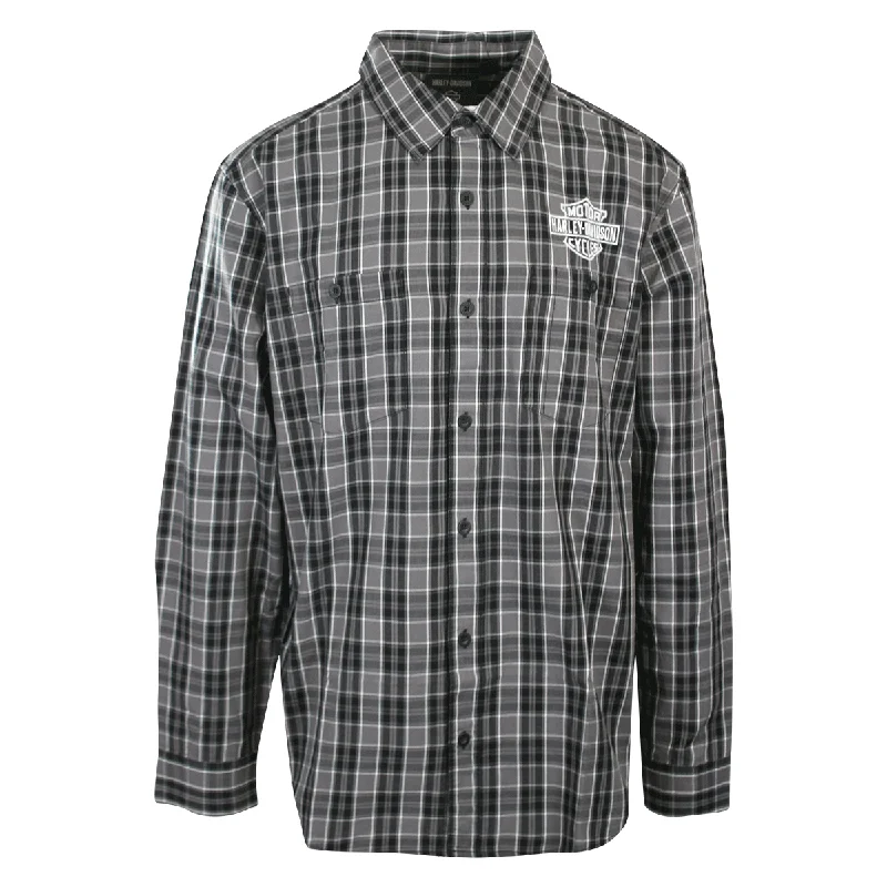 Men's long sleeve military - style utility shirts with multiple pockets Branded Men's Shirt Black Screamin' Eagle Plaid L/S (S56) Men's long sleeve military - style utility shirts with multiple pockets Branded Men's Shirt Black Screamin' Eagle Plaid L/S (S56)