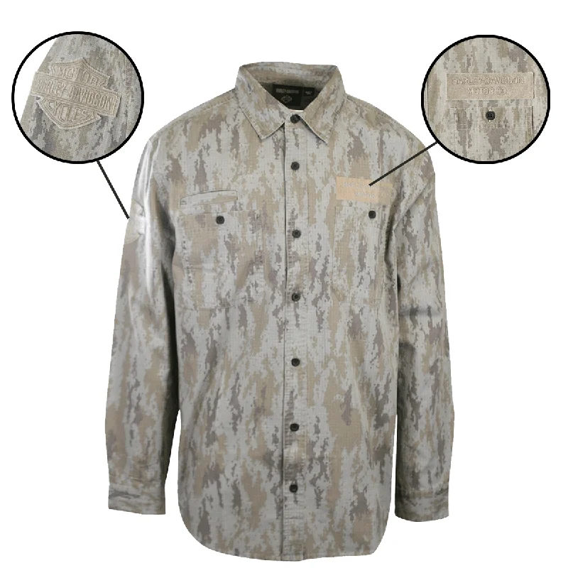 Men's long sleeve military - style utility shirts with multiple pockets Branded Men's Shirt Camouflage Park Shirt L/S Woven (S57)