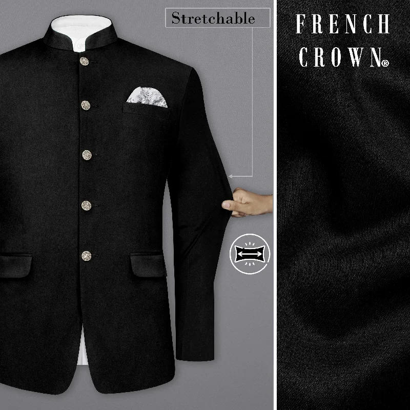 Men Blazers for Opera in Sophisticated and Refined Styles Men Blazers for Opera in Sophisticated and Refined Styles Jade Black Solid Stretchable Premium Cotton Bandhgala traveler Blazer Men Blazers for Opera in Sophisticated and Refined Styles Men Blazers for Opera in Sophisticated and Refined Styles Jade Black Solid Stretchable Premium Cotton Bandhgala traveler Blazer