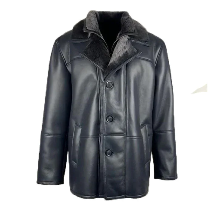 Men coats with a hooded design for added protection against the elements Alex's Black Shearling Driving Coat Men coats with a hooded design for added protection against the elements Alex's Black Shearling Driving Coat