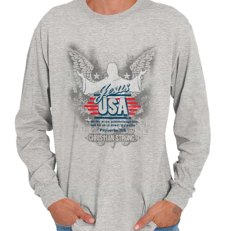 Men's long sleeve fleece - lined shirts for extreme cold weather Jesus USA American God Christ Long Sleeve T-Shirt Men's long sleeve fleece - lined shirts for extreme cold weather Jesus USA American God Christ Long Sleeve T-Shirt