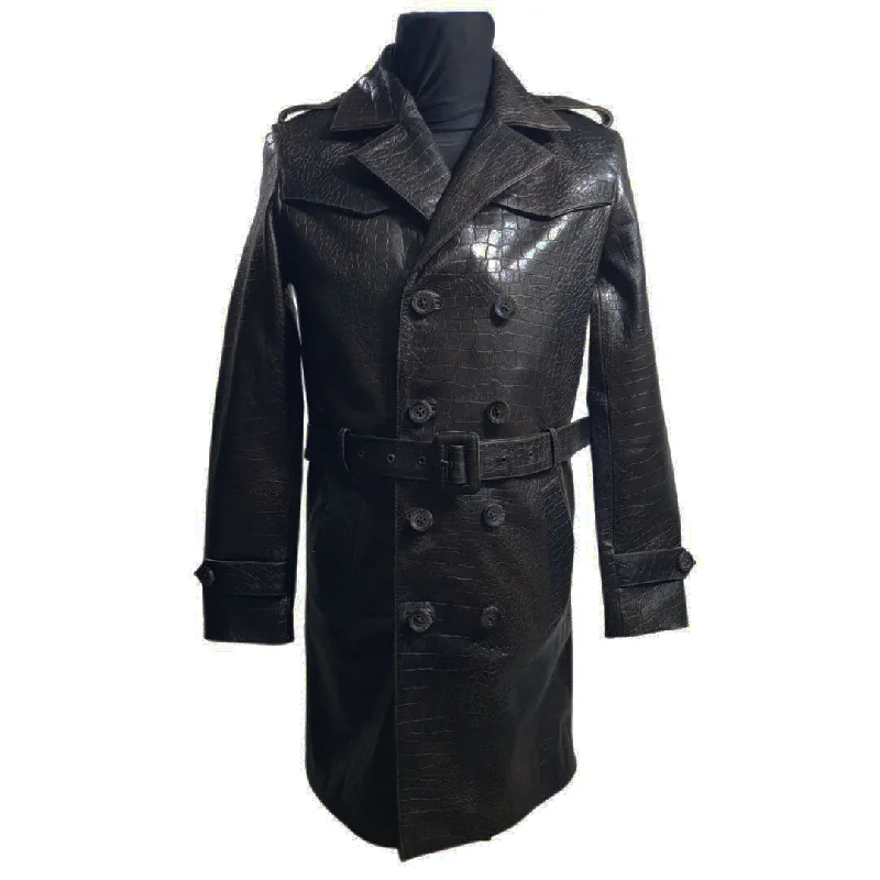 Men coats with a quick - drying feature for active lifestyles Jonathan's Elegant croc print overcoat with waist belt Men coats with a quick - drying feature for active lifestyles Jonathan's Elegant croc print overcoat with waist belt