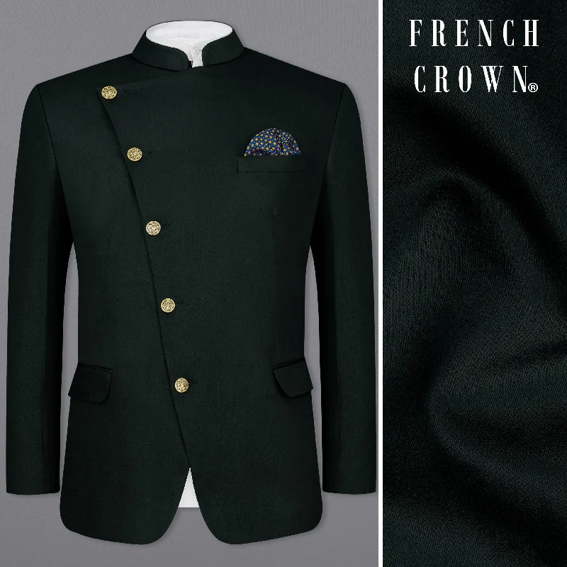 Two - Button Men Blazers in Timeless Designs Two - Button Men Blazers in Timeless Designs JUNIPER GREEN Subtle Sheen CROSS PLACKET BANDHGALA/MANDARIN BLAZER Two - Button Men Blazers in Timeless Designs Two - Button Men Blazers in Timeless Designs JUNIPER GREEN Subtle Sheen CROSS PLACKET BANDHGALA/MANDARIN BLAZER