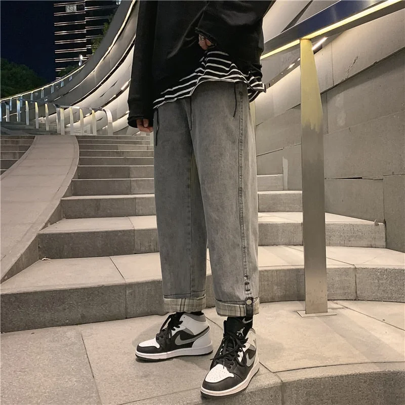 Plus Size Men's Bootcut Jeans with a Belt Loop Upgrade for a Stylish Touch Men's Old Dad Korean Fashion 9-Point Straight Leg Loose Jeans Trousers Plus Size Men's Bootcut Jeans with a Belt Loop Upgrade for a Stylish Touch Men's Old Dad Korean Fashion 9-Point Straight Leg Loose Jeans Trousers