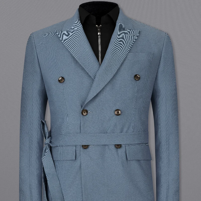 Men Blazers for Weddings as Groomsmen's Attire Men Blazers for Weddings as Groomsmen's Attire Metallic Blue Double Breasted Premium Cotton Designer Blazer with Belt Closure Men Blazers for Weddings as Groomsmen's Attire Men Blazers for Weddings as Groomsmen's Attire Metallic Blue Double Breasted Premium Cotton Designer Blazer with Belt Closure