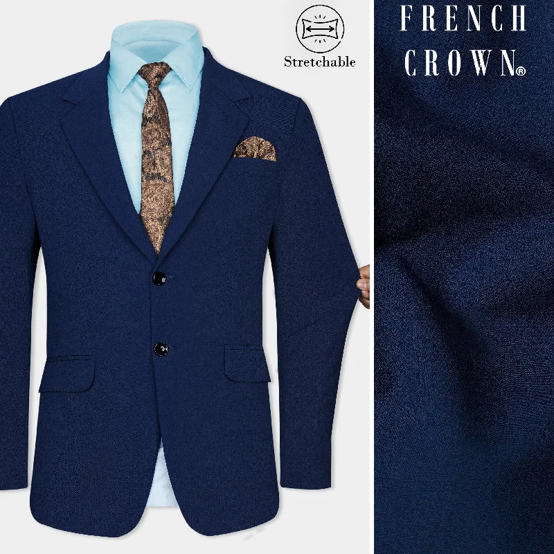   Midnight Blue Wool Rich Stretchable Traveler Blazer