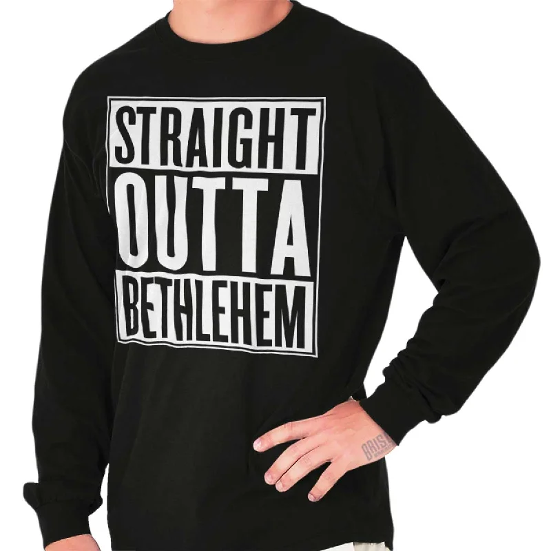 Men's long sleeve silk shirts in vibrant colors for a night out Straight Outta Bethlehem Long Sleeve T-shirt Men's long sleeve silk shirts in vibrant colors for a night out Straight Outta Bethlehem Long Sleeve T-shirt