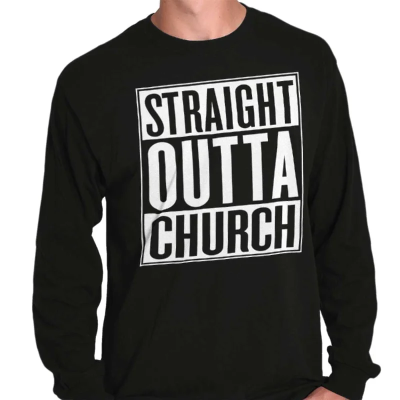 Men's long sleeve polo shirts with a contrast placket for added style Straight Outta Church Long Sleeve T-shirt Men's long sleeve polo shirts with a contrast placket for added style Straight Outta Church Long Sleeve T-shirt