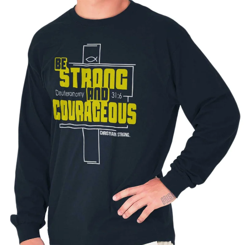 Men's button - front long sleeve Henley shirts with a casual charm Strong and Courageous Long Sleeve T-Shirt Men's button - front long sleeve Henley shirts with a casual charm Strong and Courageous Long Sleeve T-Shirt