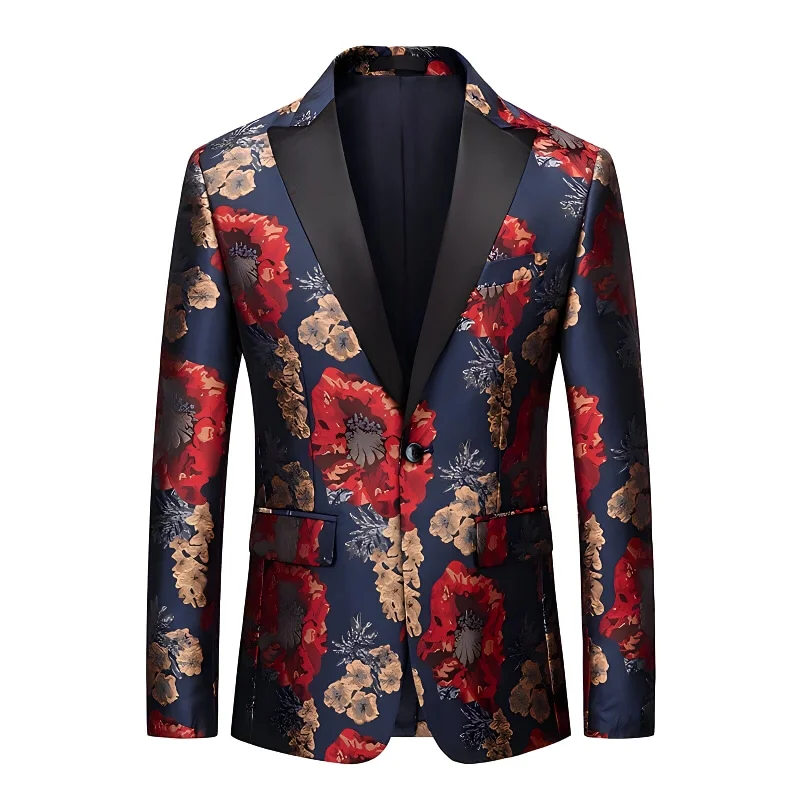   The Gautier Jacquard Slim Fit Blazer Suit Jacket - Crimson