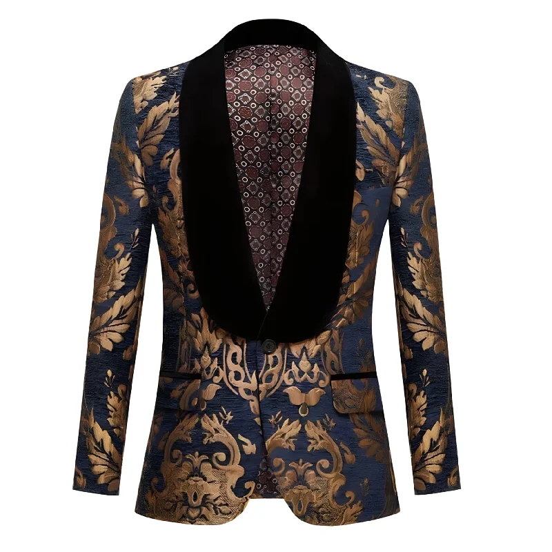   The Preston Jacquard Slim Fit Blazer Tuxedo Suit Jacket - Navy