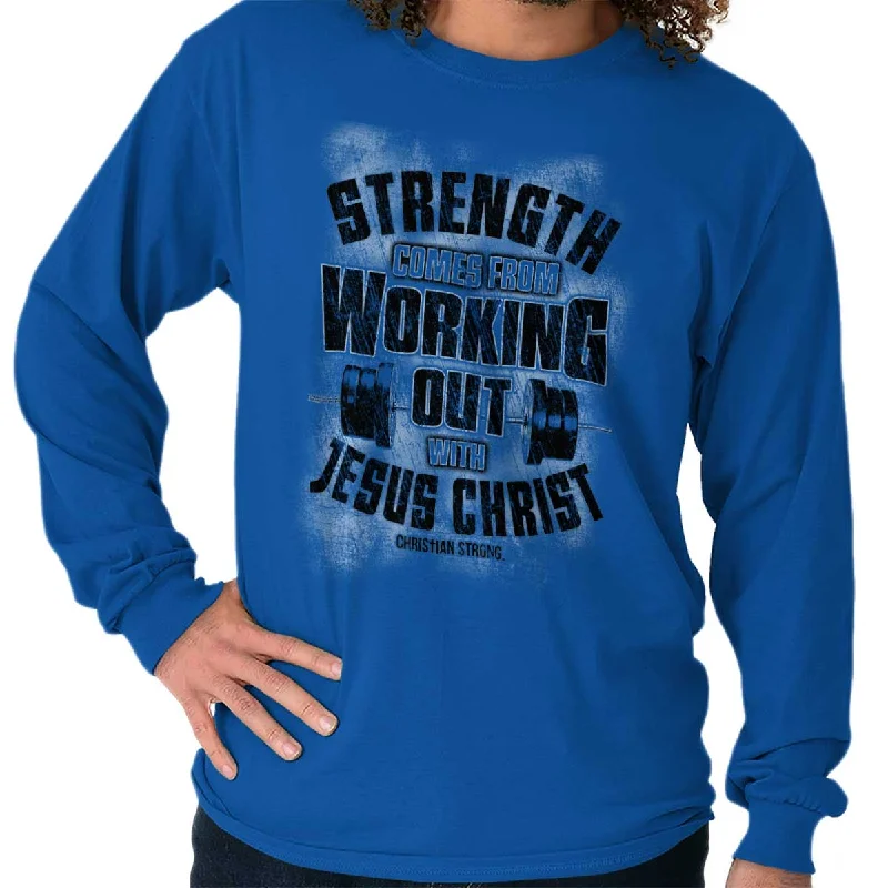 Men's thermal long sleeve base layer shirts for winter skiing Working Out With Christ Long Sleeve T-Shirt Men's thermal long sleeve base layer shirts for winter skiing Working Out With Christ Long Sleeve T-Shirt