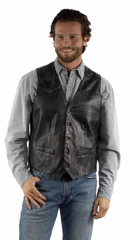 Men's Wool - Blend Vest in Charcoal with a Button - Down Front for a Formal Touch Men's Scully Leather Vest #2061 Men's Wool - Blend Vest in Charcoal with a Button - Down Front for a Formal Touch Men's Scully Leather Vest #2061