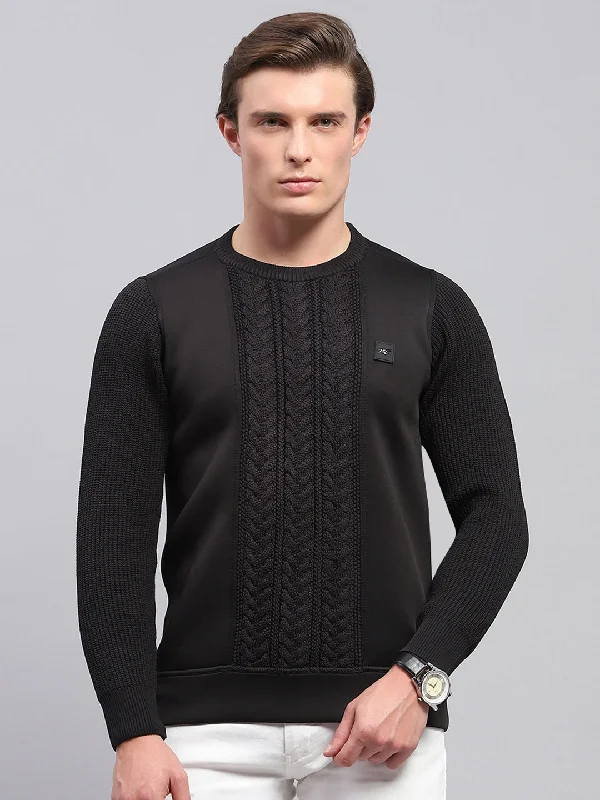 Men's Cotton - Cashmere Blend Sweaters for a Blend of Comfort and Luxury Men Black Self Design Round Neck Full Sleeve Pullover Men's Cotton - Cashmere Blend Sweaters for a Blend of Comfort and Luxury Men Black Self Design Round Neck Full Sleeve Pullover