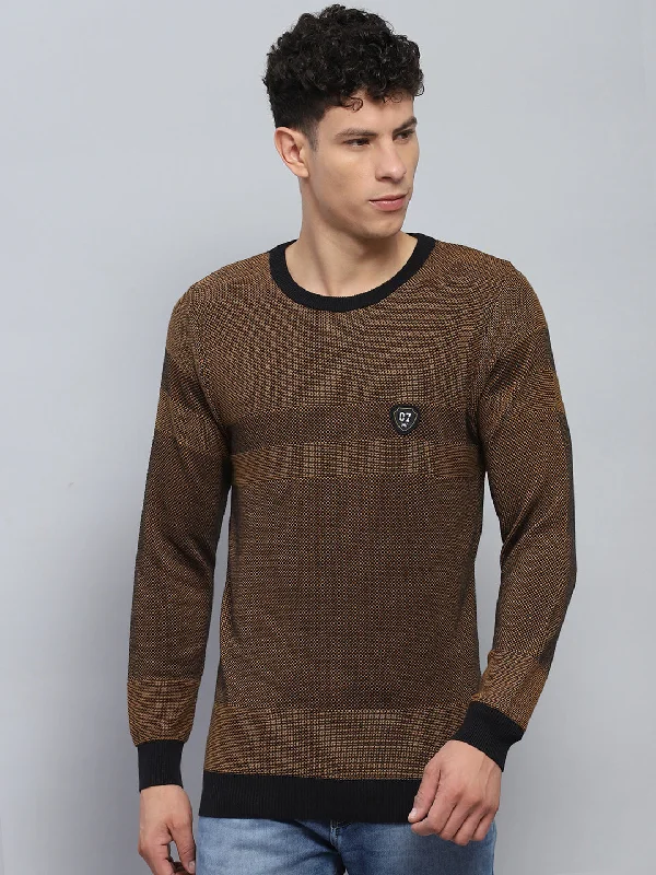 Men's Sweaters with Darted Front for a Flattering Fit Men Brown Self Design Round Neck Full Sleeve Pullover Men's Sweaters with Darted Front for a Flattering Fit Men Brown Self Design Round Neck Full Sleeve Pullover