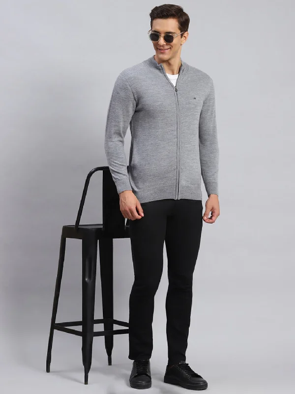 Men's Sweaters with Boat Neck for a Unique Style​ Men Grey Solid Pure wool Pullover