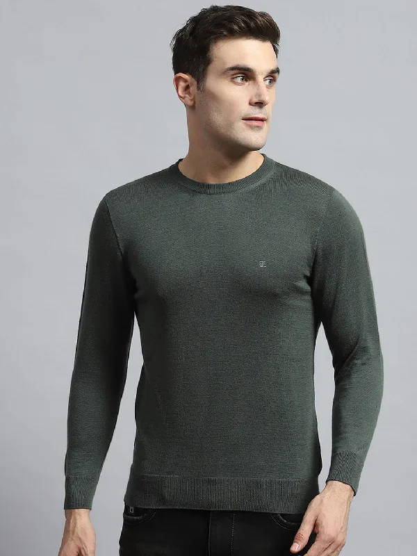 Men's Sweaters with Ribbed Cuffs for a Secure Fit Men Olive Solid Round Neck Full Sleeve Pullover Men's Sweaters with Ribbed Cuffs for a Secure Fit Men Olive Solid Round Neck Full Sleeve Pullover