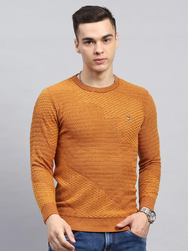 Men's Plus - Size Sweaters for a Perfect Fit Men Rust Self Design Round Neck Full Sleeve Pullover Men's Plus - Size Sweaters for a Perfect Fit Men Rust Self Design Round Neck Full Sleeve Pullover