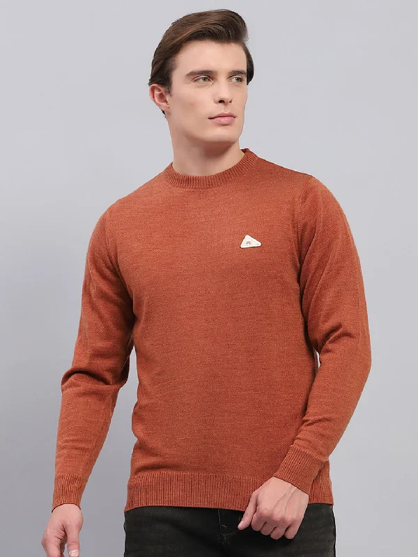 Men's Regular - Fit Sweaters for a Classic Look Men Rust Solid Round Neck Full Sleeve Pullover Men's Regular - Fit Sweaters for a Classic Look Men Rust Solid Round Neck Full Sleeve Pullover