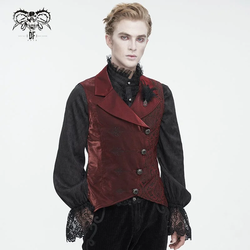 Men's Sleeveless Puffer Vest in Red for a Bold and Stylish Statement Men's Gothic Embossed Feather Waistcoat Men's Sleeveless Puffer Vest in Red for a Bold and Stylish Statement Men's Gothic Embossed Feather Waistcoat