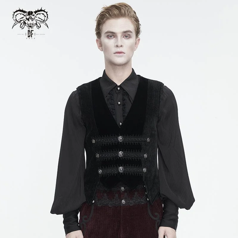 Men's Wool - Blend Vest in Charcoal with a Button - Down Front for a Formal Touch Men's Gothic Irregular Velvet Splice Corduroy Waistcoat Black Men's Wool - Blend Vest in Charcoal with a Button - Down Front for a Formal Touch Men's Gothic Irregular Velvet Splice Corduroy Waistcoat Black