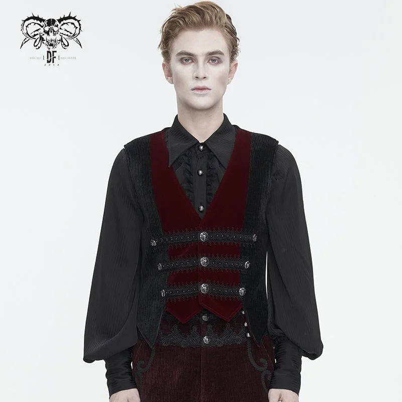 Tall Men's Zip - Up Fleece Vest in Gray for Outdoor Activities Men's Gothic Irregular Velvet Splice Corduroy Waistcoat Red Tall Men's Zip - Up Fleece Vest in Gray for Outdoor Activities Men's Gothic Irregular Velvet Splice Corduroy Waistcoat Red