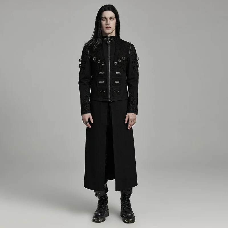 Plus Size Men's Cable - Knit Wool Vest in Navy for a Classic and Cozy Look Men's Punk Detached Multi-Purpose Studded Coat