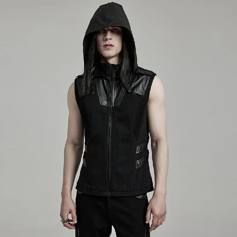 Men's Shearling Vest in Tan for a Timeless and Elegant Appearance Men's Punk Mesh Splice Faux Leather Vest with Hood Men's Shearling Vest in Tan for a Timeless and Elegant Appearance Men's Punk Mesh Splice Faux Leather Vest with Hood