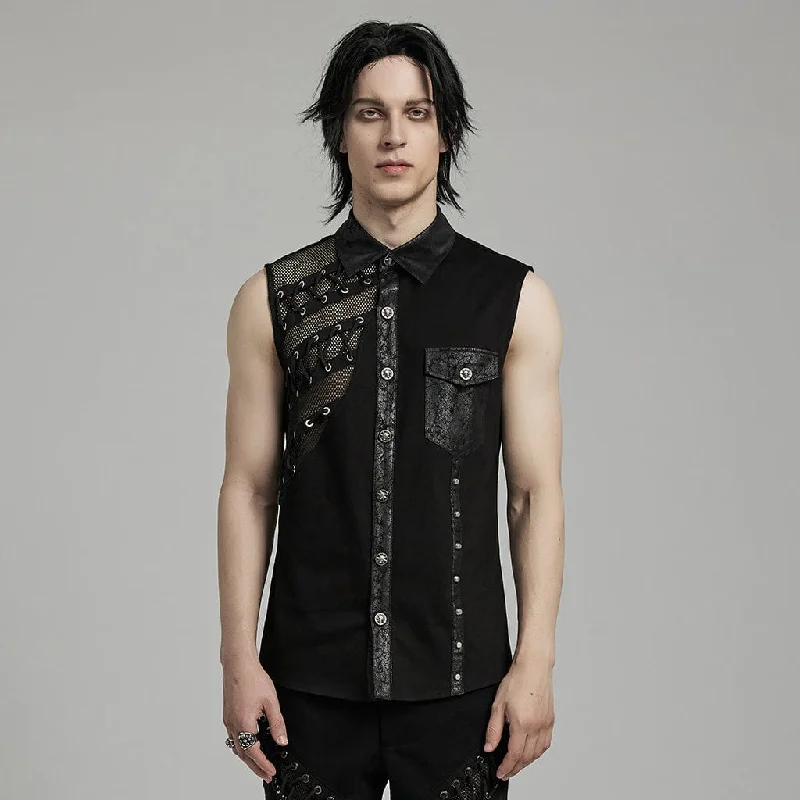 Plus Size Men's Striped Vest in Black and White for a Retro - Inspired Look Men's Punk Strappy Mesh Splice Faux Leather Vest Plus Size Men's Striped Vest in Black and White for a Retro - Inspired Look Men's Punk Strappy Mesh Splice Faux Leather Vest