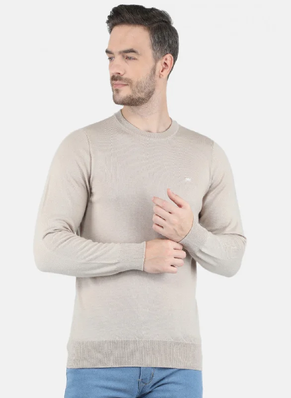 Men's Sweaters with Tiered Front for a Stylish Look​ Men Beige Solid Pullover