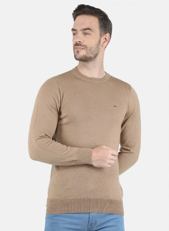 Men's Sweaters with Paneled Design for a Unique Look​ Men Beige Solid Pullover