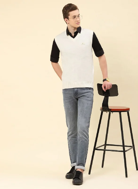 Men's Sweaters with Drop - Shoulder Sleeves for a Relaxed Look Men Cream Solid Blend wool Sweater Men's Sweaters with Drop - Shoulder Sleeves for a Relaxed Look Men Cream Solid Blend wool Sweater