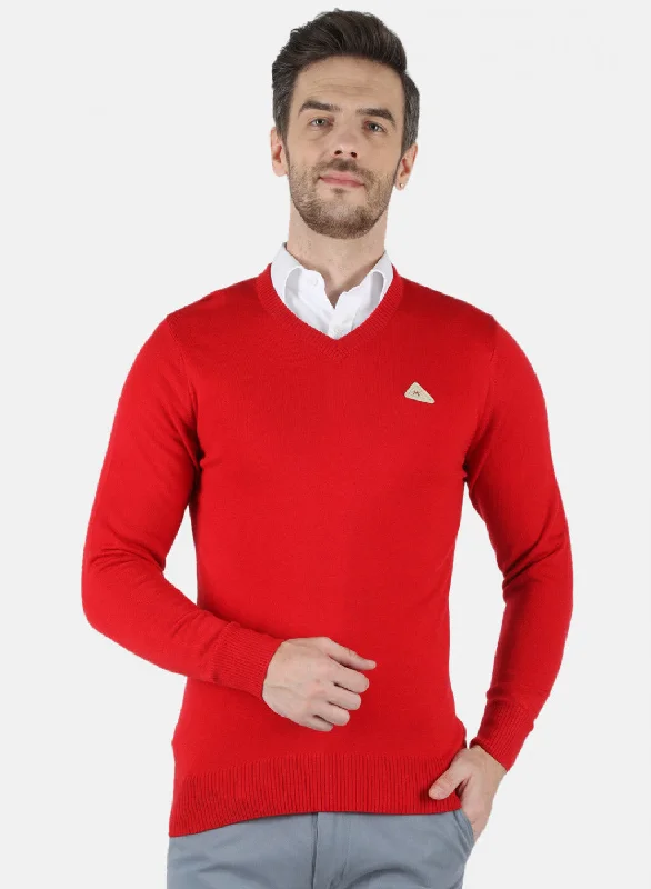 Men's Moisture - Wicking Sweaters for Outdoor Activities​ Men Red Solid Pullover