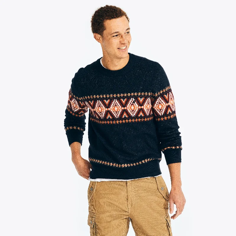 Men's Sweaters with Three - Quarter Sleeves for Transitional Seasons Nautica Mens Fair Isle Crewneck Sweater Men's Sweaters with Three - Quarter Sleeves for Transitional Seasons Nautica Mens Fair Isle Crewneck Sweater