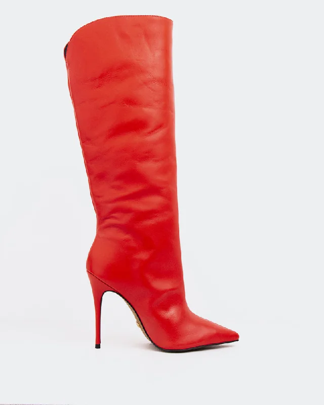 Women's shock - absorbing tall boots for long walks Amina Red Leather