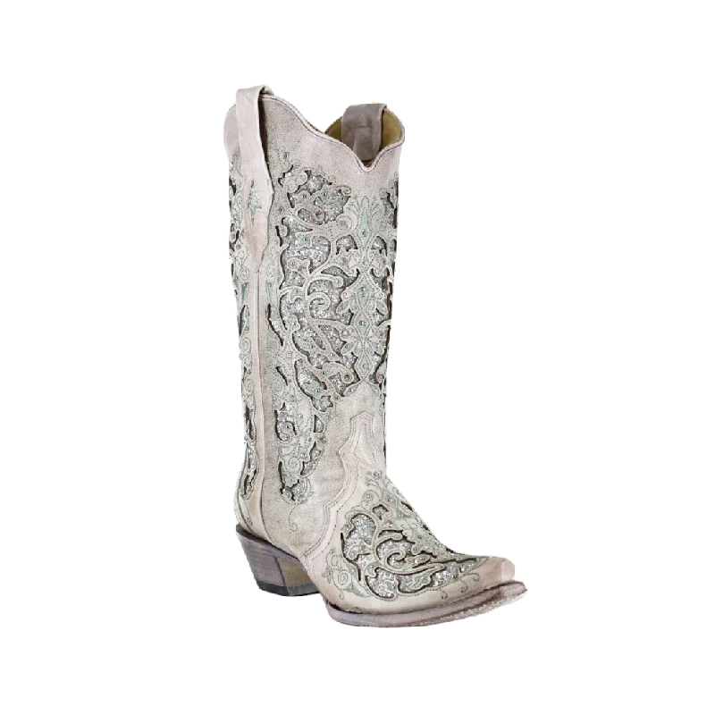 women's cowboy boots with low heel Corral Women's Crystals Inlay Martina Green White Glitter Boots women's cowboy boots with low heel Corral Women's Crystals Inlay Martina Green White Glitter Boots
